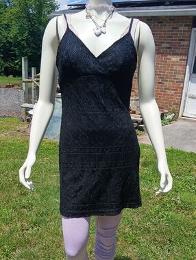 Black Sequined Lace Slip Coctail Dress - Morbid Threads Size Medium